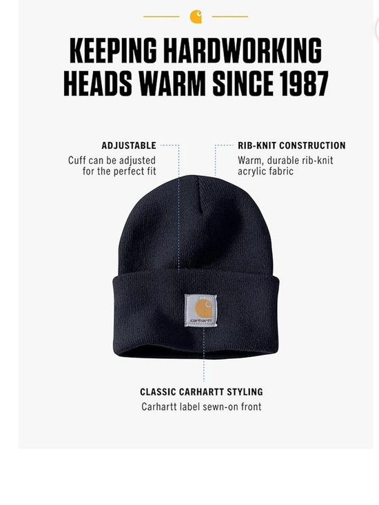 Carhartt A18NVY Men's Knit Cuffed Beanie, Black, One Size - Picture 2 of 9